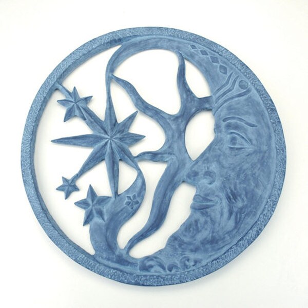 Moon and Star Wall Plaque Sculpture Hanging Sculptural Decorative